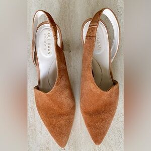 COLE HAAN GRAND SERIES Cognac Tan Suede Leather Slingback Pumps | Size 6.5